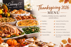 Thanksgiving 2026 menu featuring Catering CC holiday catering options and festive dishes